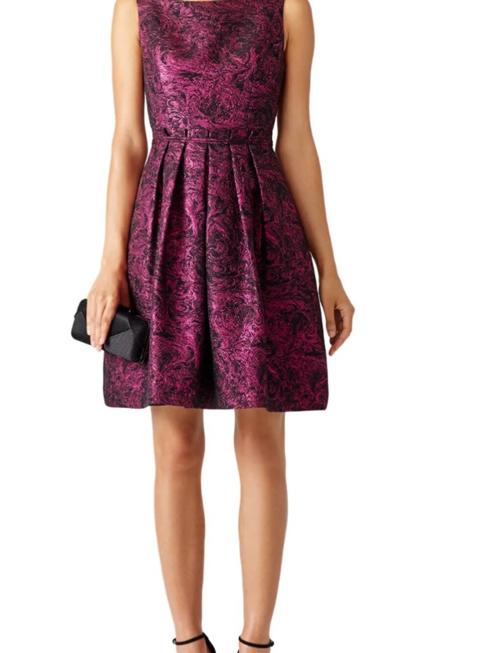 Magenta Fuchsia Jacquard Fit & Flare Mini Dress Sleeveless Bow